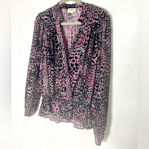 Zadig & Voltaire Purple Tori Leopard Velvet Devore Silk Blend Top. Size Small - Picture 5 of 10